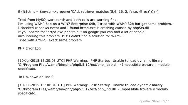 MySQL : PHP Apache crashes while executing a STORED PROCEDURE смотреть онлайн