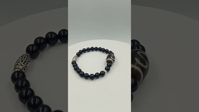 Денежный крючок бусина Дзи (браслет черный агат-серебро) смотреть онлайн