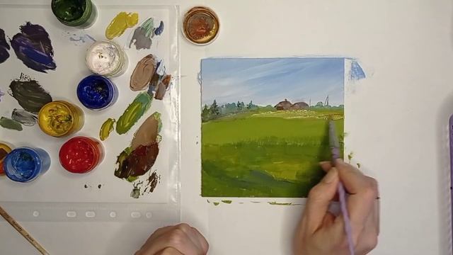 Пейзаж с одуванчиками | Рисуем просто красками смотреть онлайн