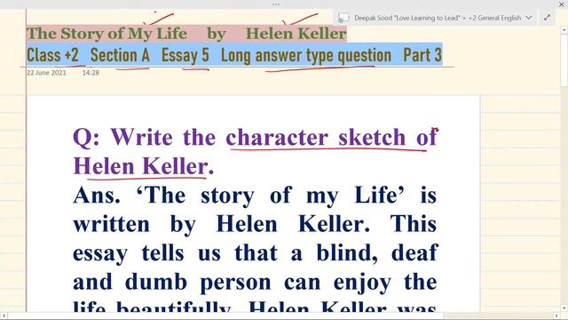 The Story of My Life class 12 character sketch of Helen Keller essay theme questions answers +2 XII смотреть онлайн