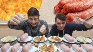 КОЛБАСА ЧЕБУРЕКИ КАПУСТА КТО БОЛЬШЕ И БЫСТРЕЕ СЪЕСТ