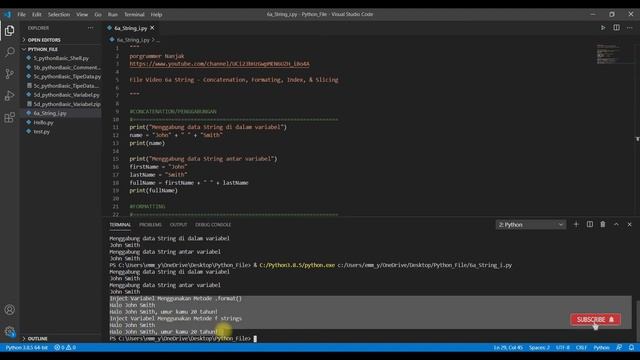 Belajar Cepat Python Pemula 6a Data String - Concatenation, Formatting, Index, Slicing смотреть онлайн