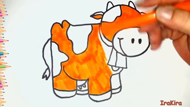 Рисуем оранжевую корову! Рисуем раскраски! Учим цвета на английском языке! смотреть онлайн
