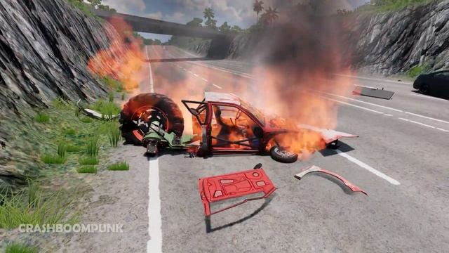 Massive Spike Strip Pileup Car Crashes – BeamNG Drive  CrashBoomPunk