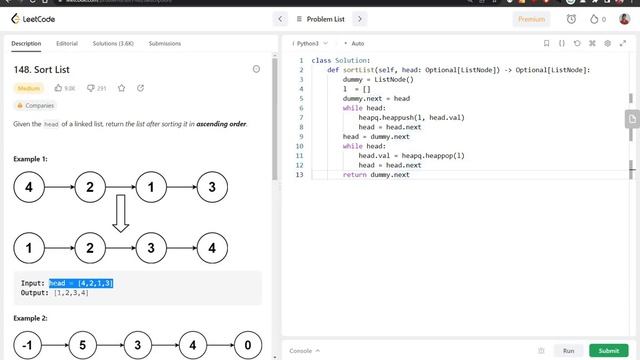 LeetCode Python Problem "Sort List" || Competitive Programing @Codolearn смотреть онлайн