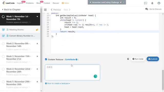 Convert Binary Number in a Linked List to Integer - Meeting Rooms - Nov 1st LeetCoding Challenge смотреть онлайн