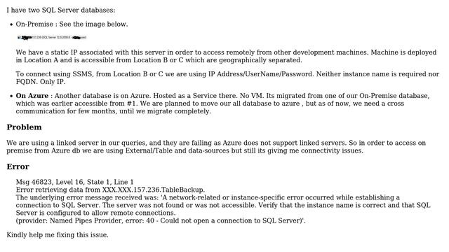 Unable to connect on premise sql server from Sql Azure db смотреть онлайн