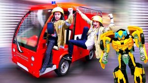 Игры с Трансформерами - Пожарные спасают Бамблби! - Видео для мальчиков из Мастерславля.