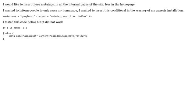Wordpress: Insert custom metatag in all the internal pages of the site, less in the homepage смотреть онлайн