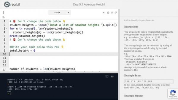 Day 5 - Python Loops - 3 [Interactive Coding Exercise] Average Height