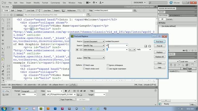 FInd and Replace Tips in Dreamweaver смотреть онлайн