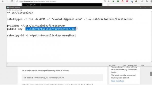 #4 Setup SSH Authentication using Git Bash on Windows - Virtualmin tutorial on Debian 10