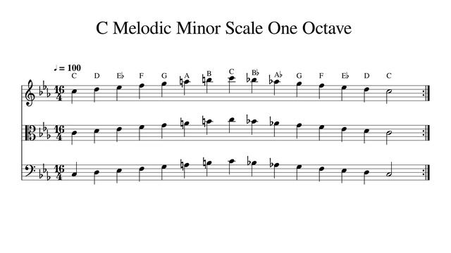 C Melodic Minor Scale One Octave at 100bpm Backing Track BnW