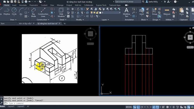 Vẽ kỹ thuật cơ khí | Vẽ hình chiếu thứ 3 trong AutoCAD | VADUNI | Bài 1 смотреть онлайн