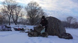 Палатка  УП 2 Берег Установка Кемпинг Зимой с палаткой