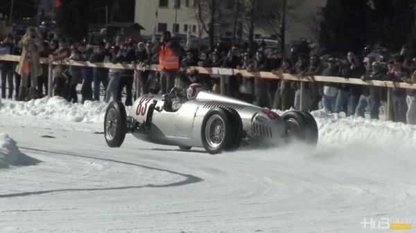 1936 Auto Union Type C Racing On Snow - Amazing V16 Sound - The ICE St Moritz 2023