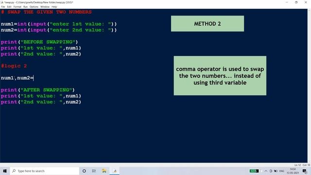 Python Tutorial | Program To Swap Two Numbers | Python For Beginners | #ghcodingtechnique смотреть онлайн