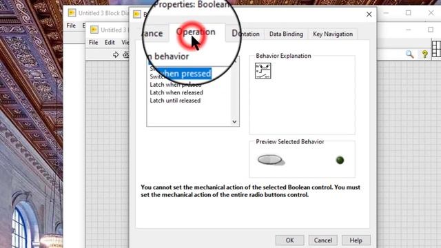 LabVIEW - Changing the Mechanical Action of a Boolean Object смотреть онлайн