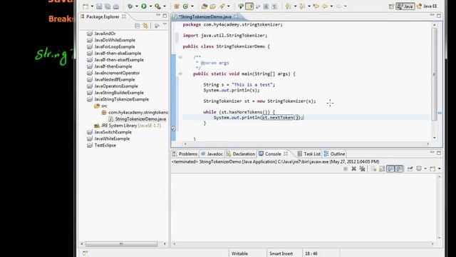 Java StringTokenizer Example смотреть онлайн