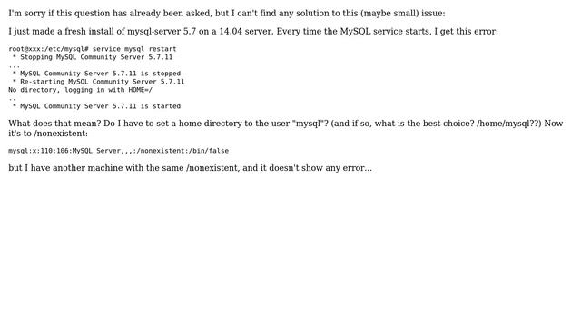 MySQL 5.7 No directory, logging in with HOME=/ смотреть онлайн