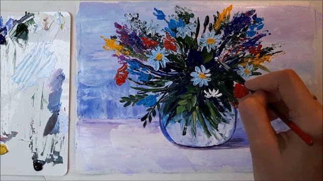 РИСУЕМ БУКЕТ ПОЛЕВЫХ ЦВЕТОВ АКРИЛОМ -МАСТИХИНОМ ПОЭТАПНО//DRAW A BOUQUET WITH ACRYLIC смотреть онлайн
