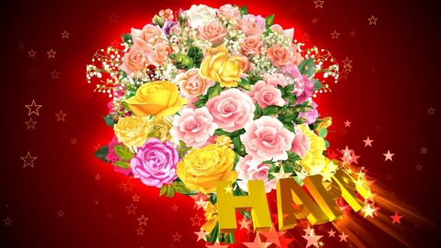Шикарный футаж HAPPY BIRTHDAY. БУКЕТ РОЗ на тёмно-красном фоне с эффектом звёзд смотреть онлайн