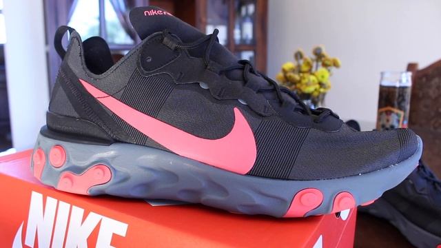 NIKE REACT ELEMENT 55 BLACK:SOLAR RED REVIEW AND ON FOOT! смотреть онлайн