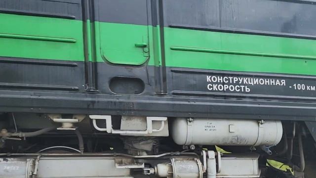 2ТЭ116У-0188 БТС с грузовым проезжает платформу Веретье.