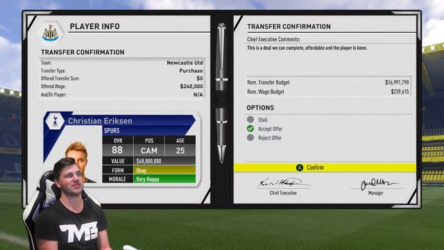 ERIKSEN JOINS NEWCASTLE FOR FREE!!! FIFA 17 Newcastle United Career Mode #21 смотреть онлайн