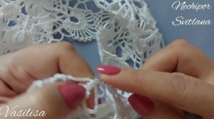 Воротник крючком. Пятиугольные мотивы. Соединение.