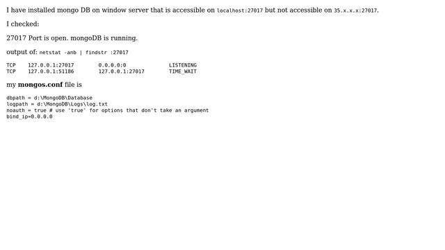 mongodb is not accessible through IP address 35.x.x.x смотреть онлайн