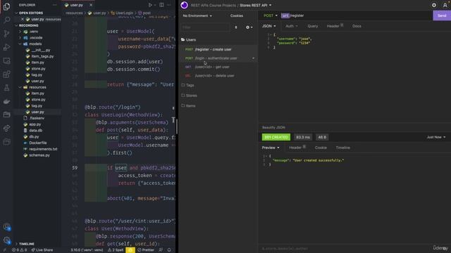 08 - User authentication with Flask-JWT-Extended - 007 How to add a login endpoint to the REST API смотреть онлайн