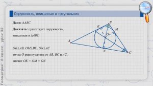 Геометрия 8 класс (Урок№32 - Вписанная окружность.)