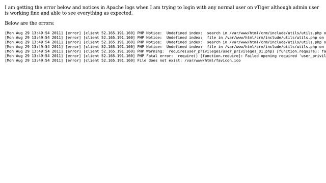 Unix & Linux: Getting PHP fatal errors in vTiger while logging from a normal users смотреть онлайн