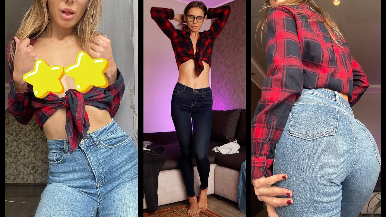 🔞 Fit girl try on haul tight jeans. смотреть онлайн