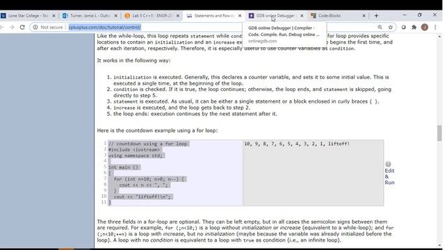 C++ For loop example смотреть онлайн