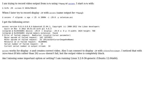 BadCursor (invalid Cursor parameter) when recording Xvfb with ffmpeg/avconv смотреть онлайн