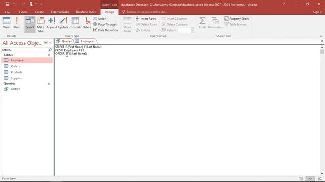 SQL In MS Access - Order Tables In Ascending Or Descending Fashion With ORDER BY