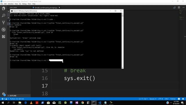 Break vs Continue and Exception handling in Python смотреть онлайн