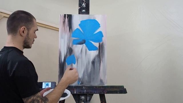 Рисование онлайн. Пишем интерьерную картину "синий цветок" смотреть онлайн