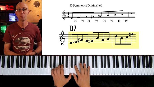 Piano Voicings Using the Half-Whole Scale. Jazz Piano Tutorial. The Symmetric Diminished Scale. смотреть онлайн