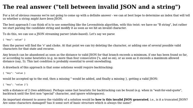 High-level strategy for distinguishing a regular string from invalid JSON (ie. JSON-like string... смотреть онлайн