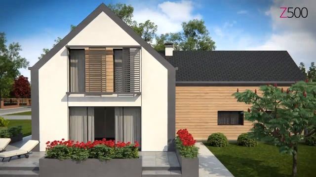 Мансардный дом с двускатной кровлей и гаражом на 2 машины Z373 от Z500 смотреть онлайн