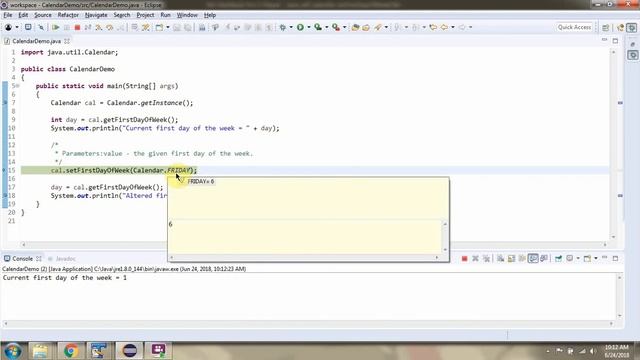 How to use setFirstDayOfWeek(int value) method of Java.util.calendar class? смотреть онлайн