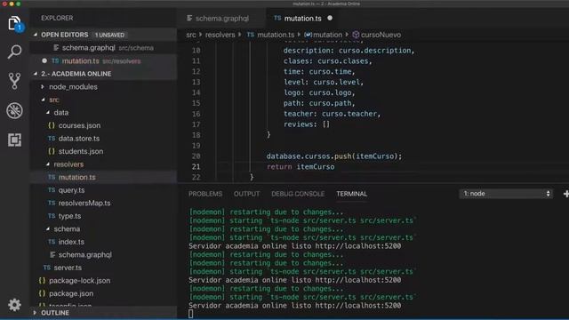 GraphQL - Academia Online en GraphQL - Resolvers - Mutation - Anadir un curso смотреть онлайн