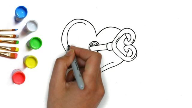 Как нарисовать золотой ключик и замок в виде сердца, How to draw a lock with a key смотреть онлайн