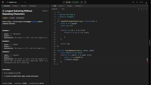 3. Longest Substring Without Repeating Characters | Approach 1: Brute Force|O(N^3) | Leetcode|Mediu смотреть онлайн