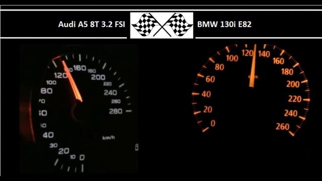 Audi A5 8T 3.2 FSI VS. BMW 130i E82 - Acceleration 0-100km/h смотреть онлайн