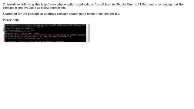 Ubuntu: Cannot install package `libxerces27-dev` when installing `phc` php compiler смотреть онлайн