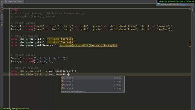 Measuring array difference PHP Tutorial смотреть онлайн